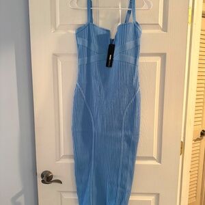 Light blue women's bandage mid length dress
